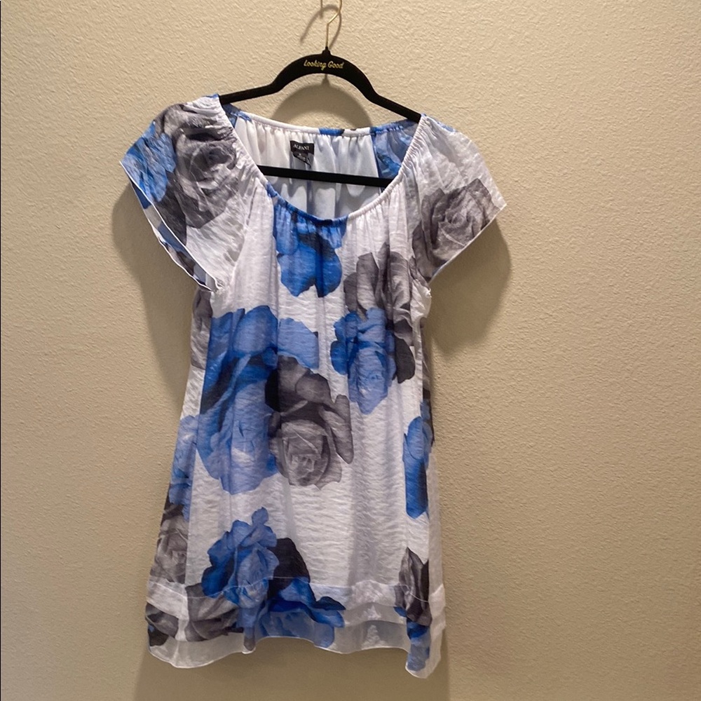 Floral Blue and Gray Women's Top